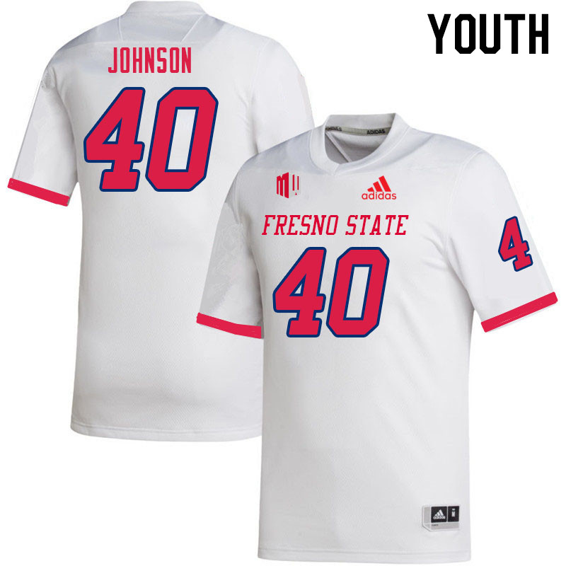 Youth #40 Carlton Johnson Fresno State Bulldogs College Football Jerseys Sale-White